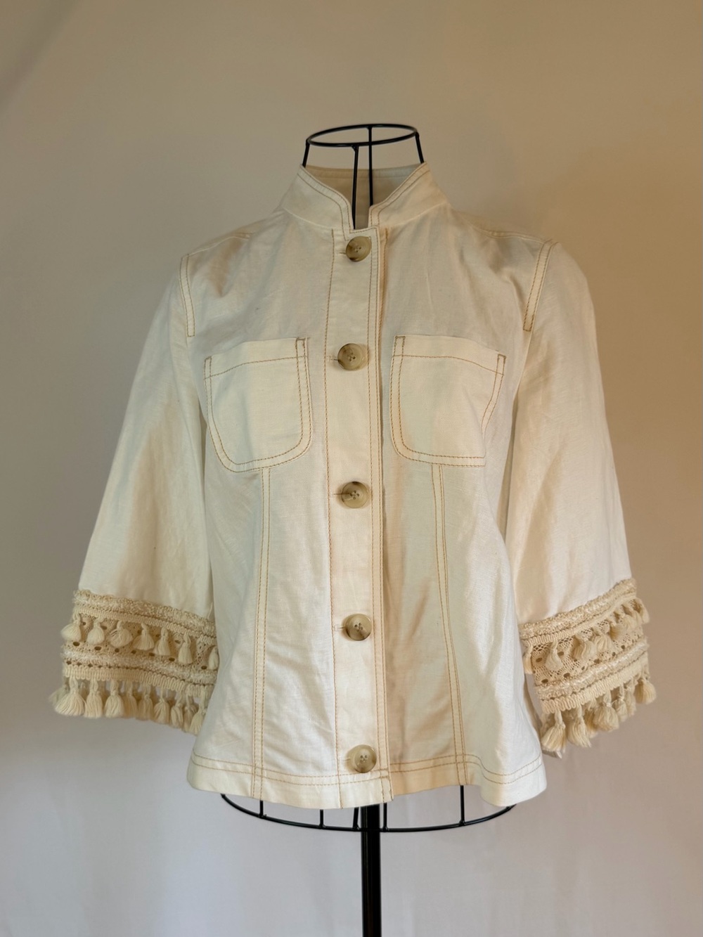 Chico's Ivory Tassel-Trim Jacket